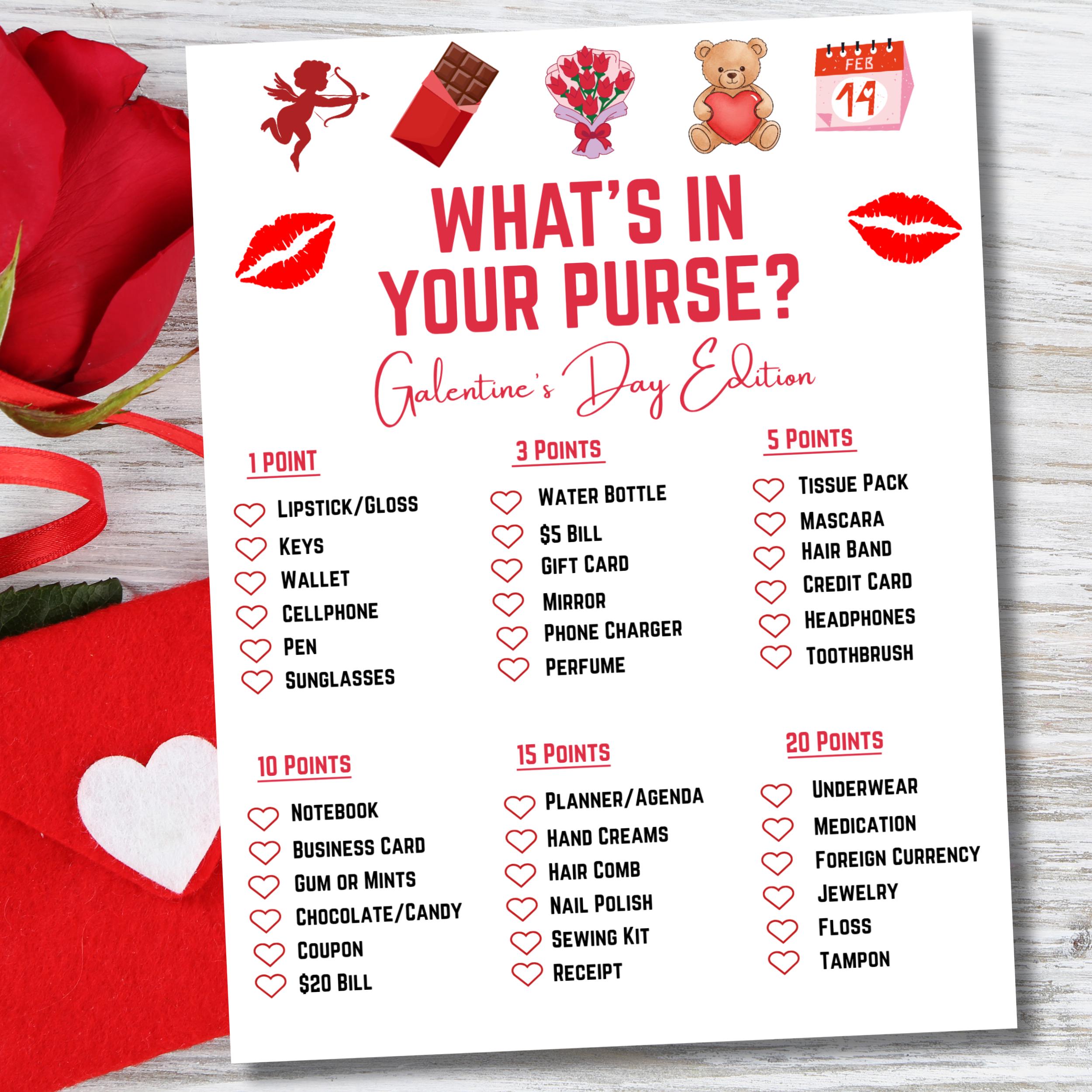 What's in Your Purse Game, Fun Galentine's Day Party Games, What's in ...
