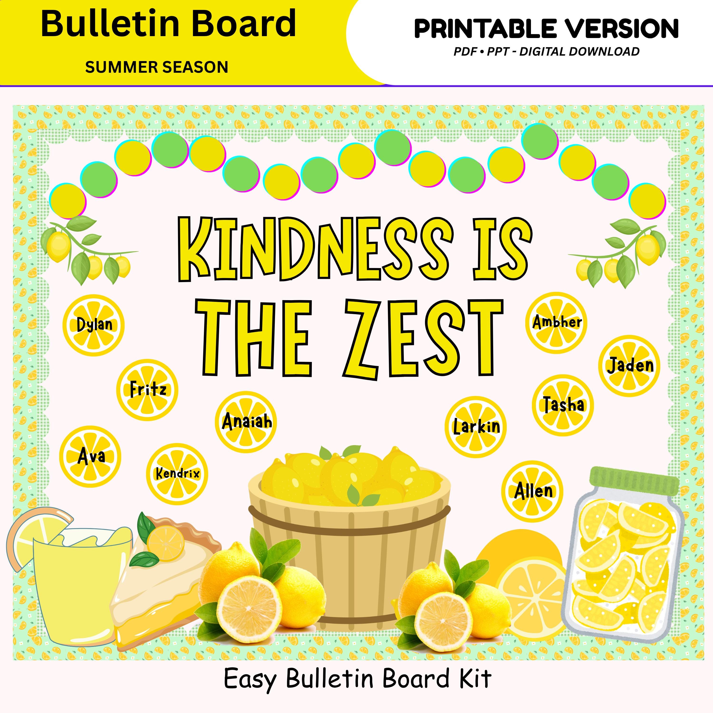 Lemon Bulletin Board |summer Classroom Decor, Kindness Theme (digital ...