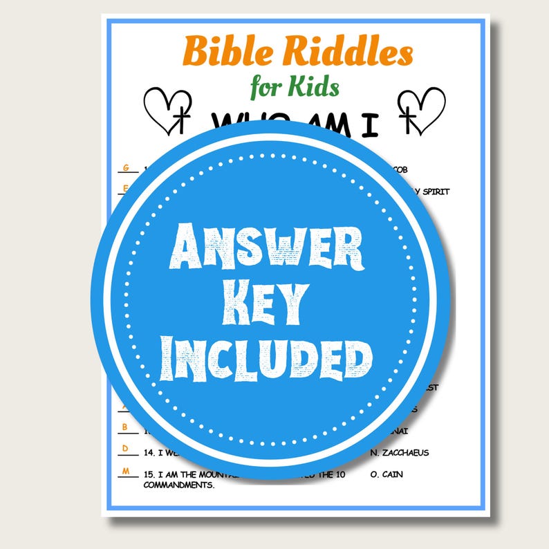 Biblical Kid Riddles Bible Riddles Game for Kids, Sunday School Activity (digital Download ...