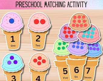 Ice Cream Number Matching Activity, Preschool Learning (Digital Download)