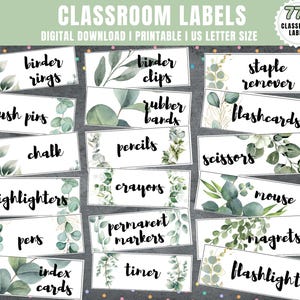 Eucalyptus Theme School Supplies Labels | Printable Template for Teachers | Classroom Organization Resource, Classroom Labels, Teacher Tools