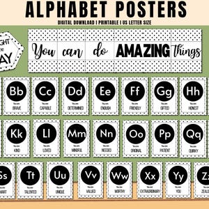 Alphabet Posters for children | A-Z Printable Classroom Decor, Classroom Alphabet Posters, Back to School Posters, Positive Affirmations