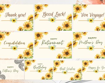 10 Sunflower Cards Printable Thank You Cards Happy Mothers Day Congratulations Cards Best Wishes Happy Birthday Yellow Floral Card Best Wish