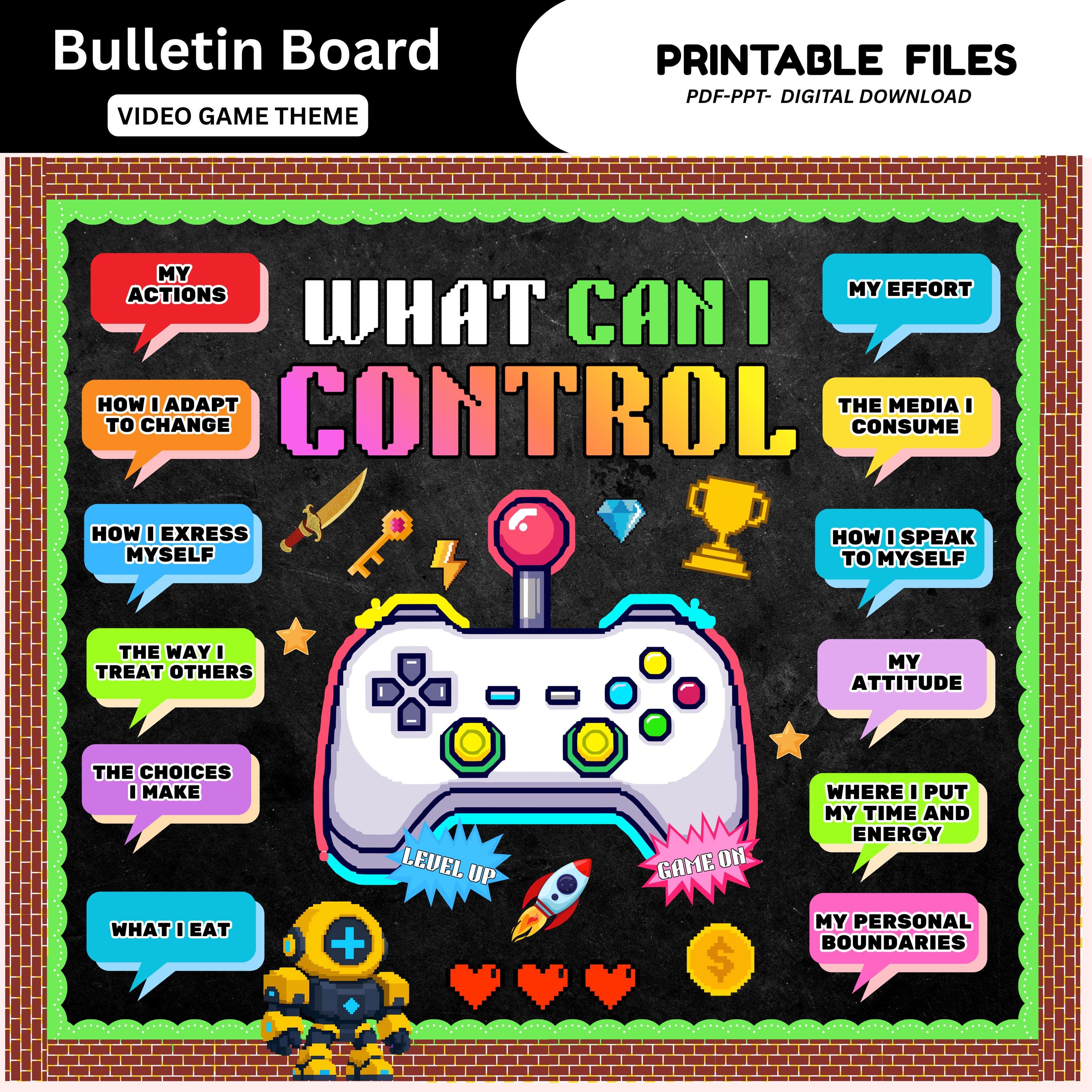 Video Game Growth Mindset Bulletin Board Kit: Motivational Classroom Decor (Digital Download)