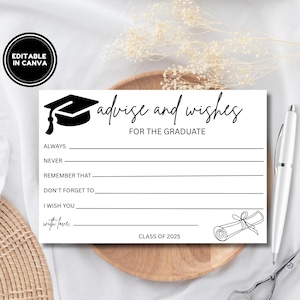 Tarjeta de consejos de graduación / Consejos y deseos para el graduado / Tarjeta de graduación / Tarjeta de consejos para graduados / Consejos para graduados / Plantilla editable