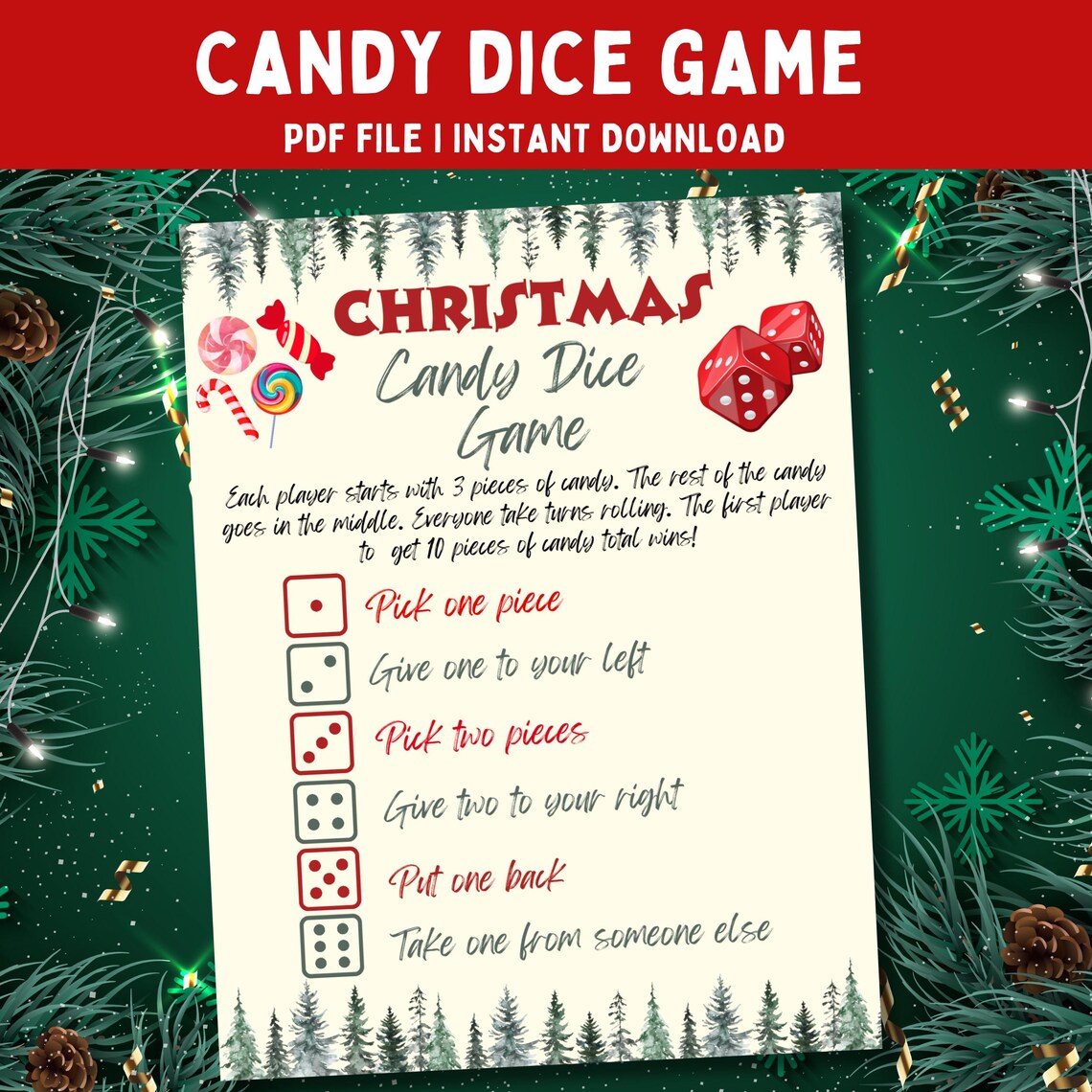 Christmas Candy Dice Game | Holiday Party Printable (PDF) - Etsy