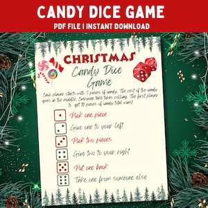 Christmas Candy Dice Game | Office Christmas Party Game | Christmas Family Game | Printable Christmas Game | Family Christmas Game Printable