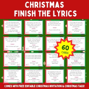 Christmas Song Finish The Lyrics Game, Christmas Finish The Song, Christmas Carol Trivia Game, Finish the Lyrics Game, Christmas Party Game