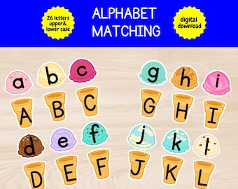 Alphabet Matching Game, Upper and Lower Case Letters (Digital Download)