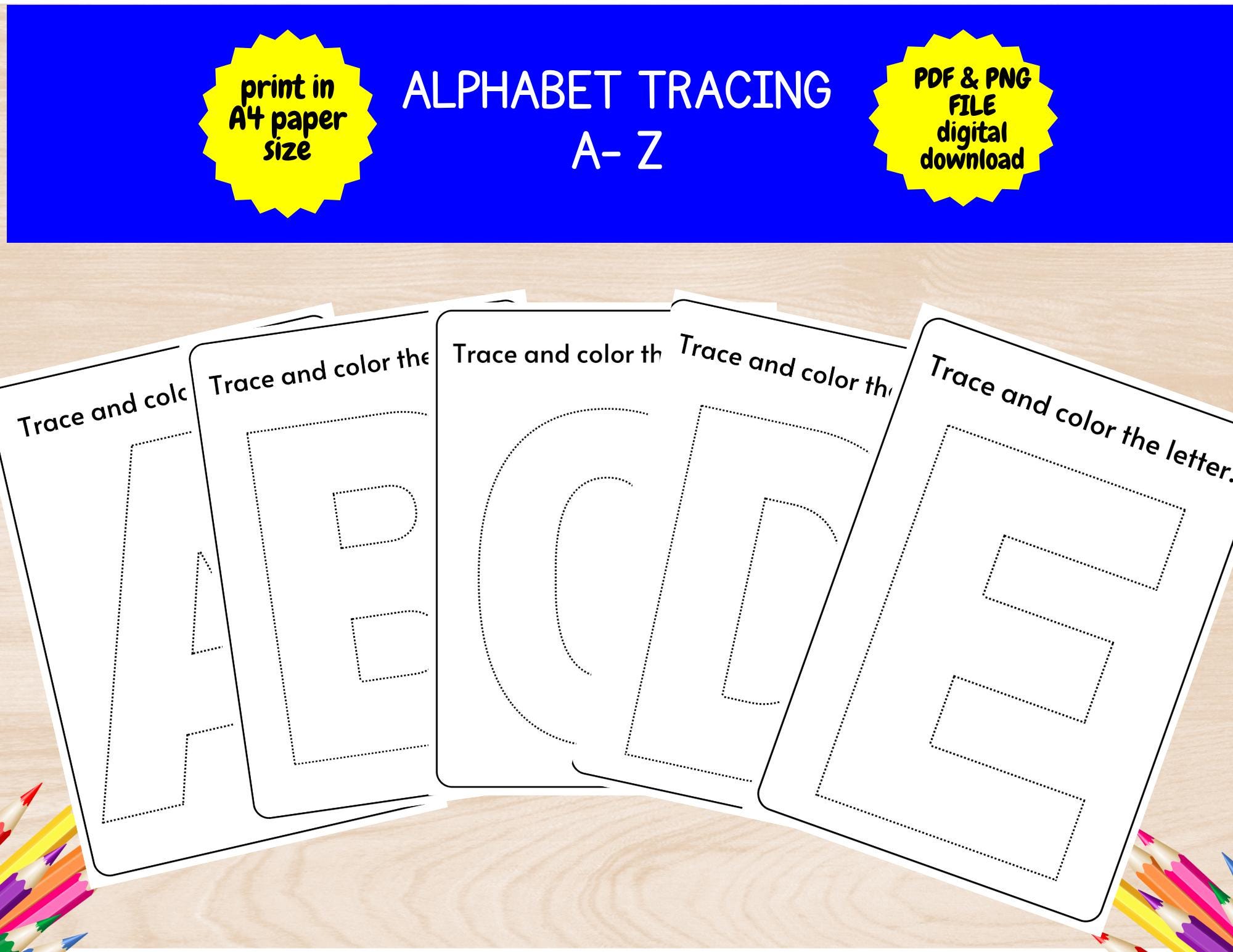Alphabet Tracing Worksheets – Preschool Learning, A-Z (digital Download ...