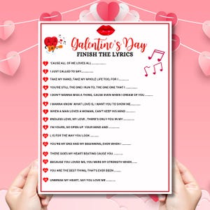 Galentine’s Finish the Lyrics Game - Printable Galentine’s Day Party Game- Fun Love Song Quiz- Couples Date Night Game - Slumber Party Games