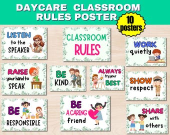 Classroom Rules Printable | Daycare Rules | Classroom Rules | Daycare Classroom Rules Posters Download PDF | Behavior Rules I Pre-K Rules