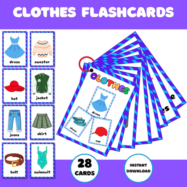 Labeled Flash Cards In Clothing Items Flashcards | Montessori Flashcards | Homeschool ...