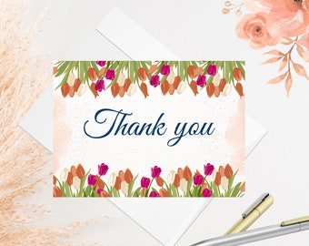 Tulip Thank You Card Printable Thank You Card Floral Thank You Card Flower Thank You Card Print at Home Digital Download