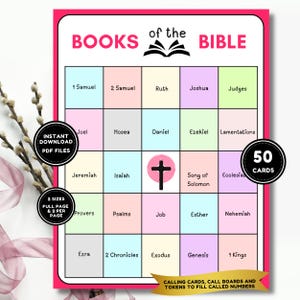 Books of the Bible Bingo Cards, Church Group Bingo Game, Christian Bingo Game, 50 Cards, Bible Bingo Game, Printable Bingo Cards