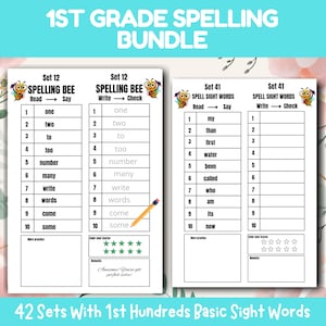 Grade 1 Spelling Vocabulary Spelling Words to practice - Sight Words Included