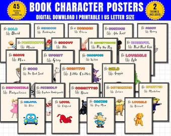 Pósteres de afirmaciones positivas sobre personajes de libros infantiles (descarga digital)