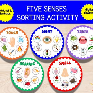 Five Senses Sorting Activity -5 Senses Sorting, Busy Book , toddler activities, toddler busy book, Homeschool, Preschooler, ESL Printable