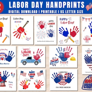 Labor Day Handprint Craft, Printable Labor Day Card, Patriotic Handprint Art, Labor Day Keepsake, Community Helpers Activity Labor Day Decor