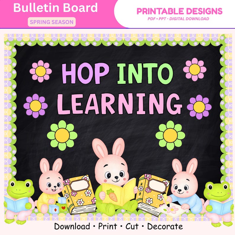 Spring Classroom Bulletin Board Kit | Hop Into Learning Easter Decor ...