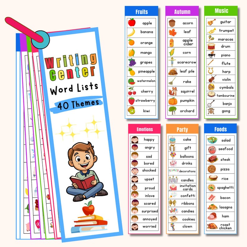 40 Themed Writing Center Flash Cards, Kids English Sight Words - Etsy