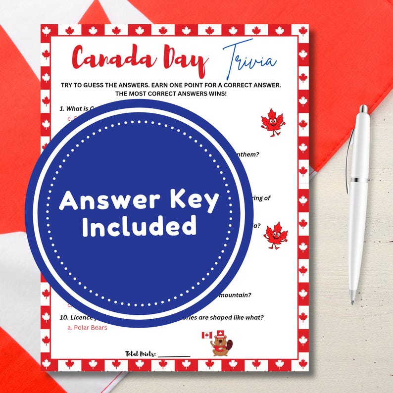 Canada Day Trivia Game | Printable Family Activity (digital Download ...