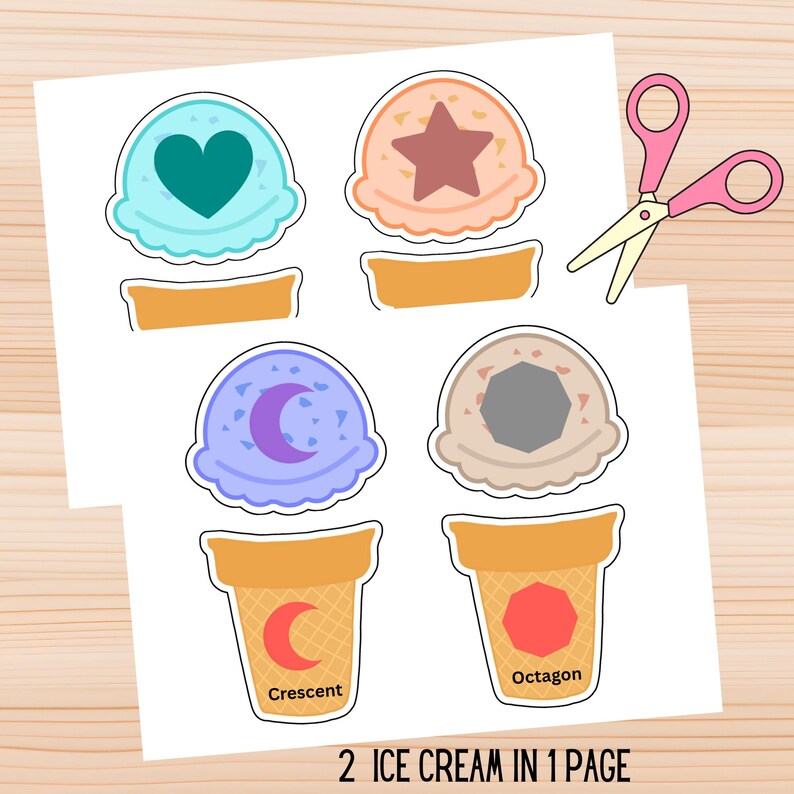Ice Cream Shapes Matching Activity, Preschool Learning (digital ...