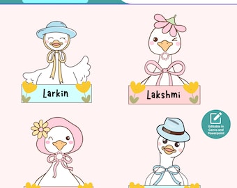 Etykiety z imionami Silly Goose Cubby: edytowalne wiosenne etykiety do klasy (do pobrania w wersji cyfrowej)