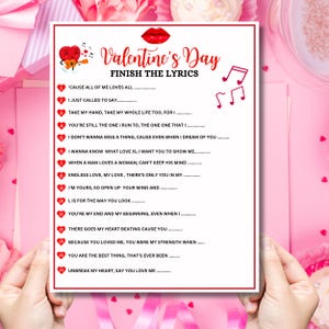 Valentine’s Finish the Lyrics Game - Printable Valentine’s Day Party Game- Fun Love Song Quiz- Couples Date Night Game - Slumber Party Games