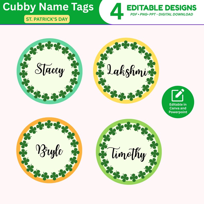 St Patricks Day Name Tags: Classroom March Cubby Labels, Editable Lucky ...