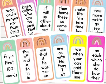 Fry's First 100 Sight Words Flashcards | Kids Bookmark (Printable)