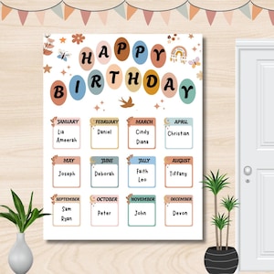 Boho Klassenzimmer Geburtstag Display, Geburtstag Chart, Bulletin Board Kit, Vorschul Grundschul-Thema Bulletin Board Decor, Geburtstag