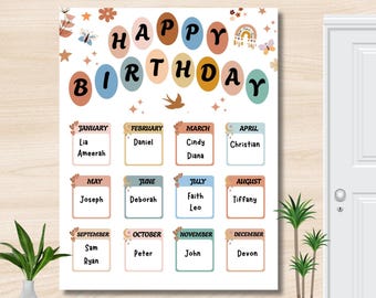 Boho Classroom Birthday Chart, Bulletin Board Decor (Digital Download)