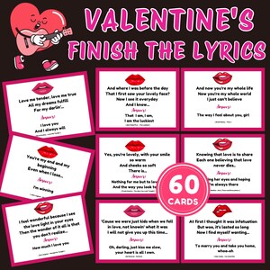 Valentine’s Finish the Lyrics Game - Printable Valentine’s Day Party Game- Fun Love Song Quiz- Couples Date Night Game - Slumber Party Games
