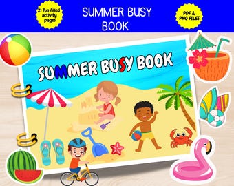 Summer Activity Busy Book, Learning Binder (PDF & PNG Files)