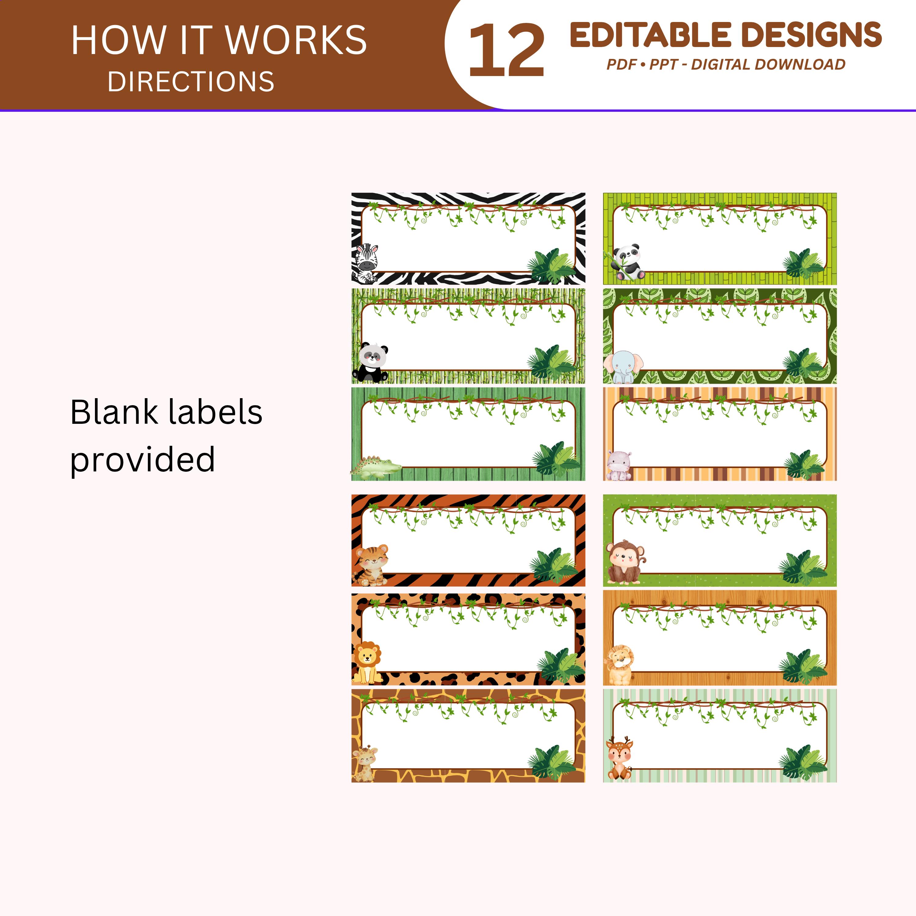 Safari Jungle Desk Name Tags: Editable Classroom Labels (PDF, PPT ...