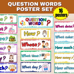 Fragewort Poster Set | Lernposter, Klassenzimmerposter | WH Fragen | ESL Grammatik Poster I Frage I Wörter Klassenzimmer Display