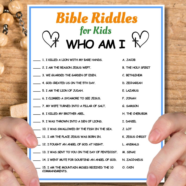 Biblical Kid Riddles Bible Riddles Game for Kids, Sunday School Activity (digital Download ...