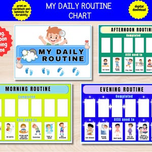 Boy Daily Routine Chart  Printable, Morning, Afternoon, Evening Bedtime  Chart, Visual Schedule For kids Toddler Chore Chart Canva PDF