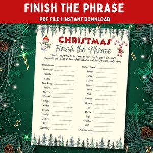 Finish the Phrase Game | Office Christmas Party Game | Christmas Family Game | Printable Christmas Game | Christmas Game Printable