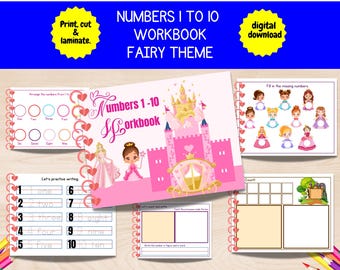 Libro de ejercicios de números del 1 al 10. Libro de actividades sobre números, Actividad de conteo de números, Actividad de juego de conteo de matemáticas,