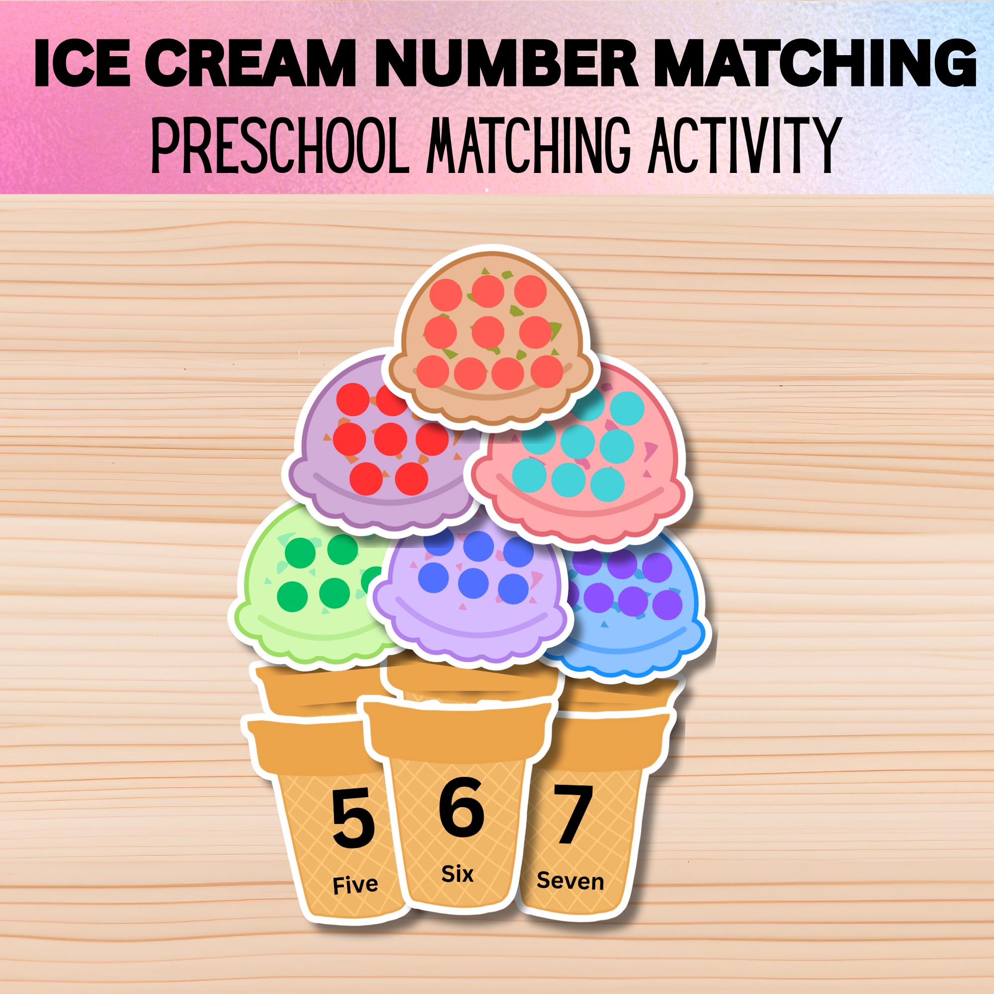Ice Cream Number Matching Activity, Preschool Learning (digital ...