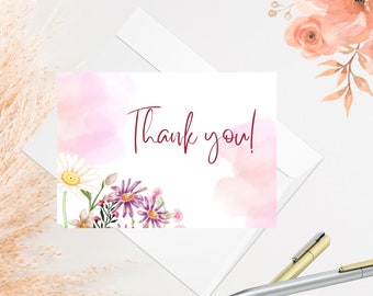 Thank You Card Printable Thank You Card Floral Thank You Card Flower Thank You Card Print at Home Digital Download Thank you card for her