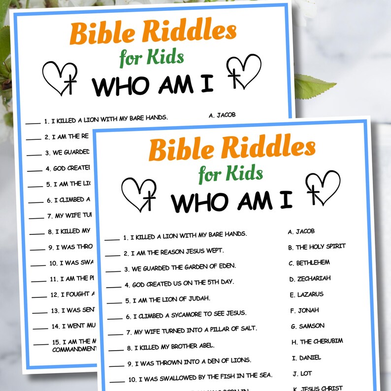Sunday Riddles Bible Riddles Game for Kids, Sunday School Activity (digital Download ...