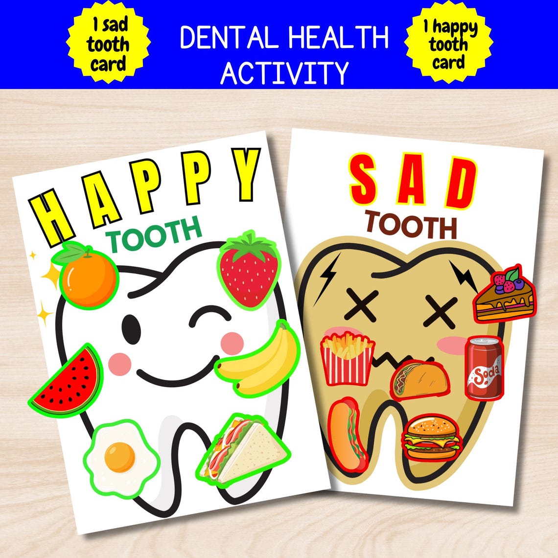 Sad and Happy Tooth, Dental Health Printable Worksheet for Toddlers ...