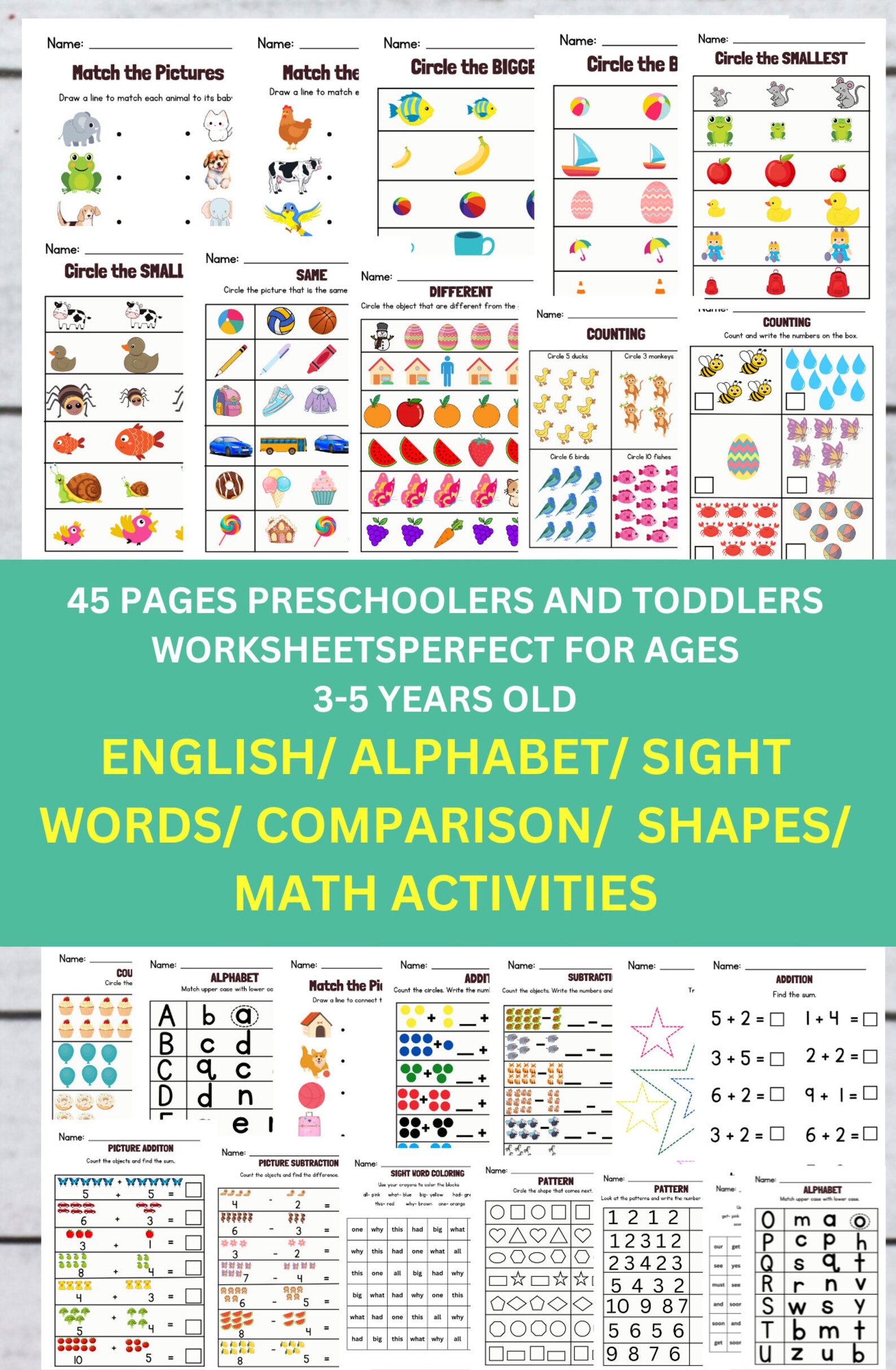Preschool Activity Pages: Letter Recognition, Numbers, Math (PDF) - Etsy