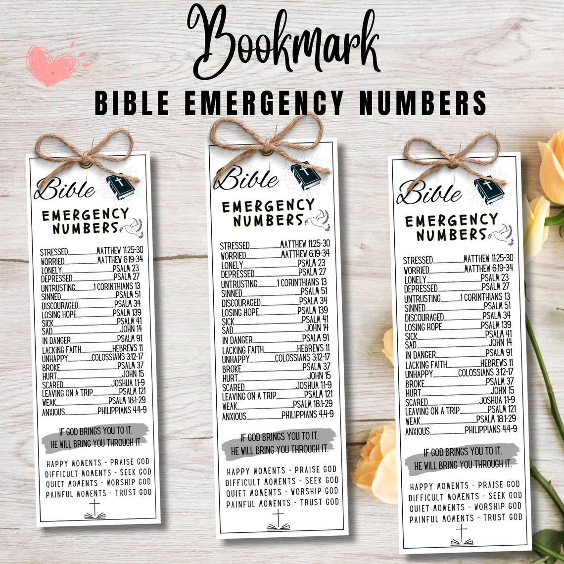 Bible Emergency Numbers Bookmark Printable (PDF Pattern) - Etsy