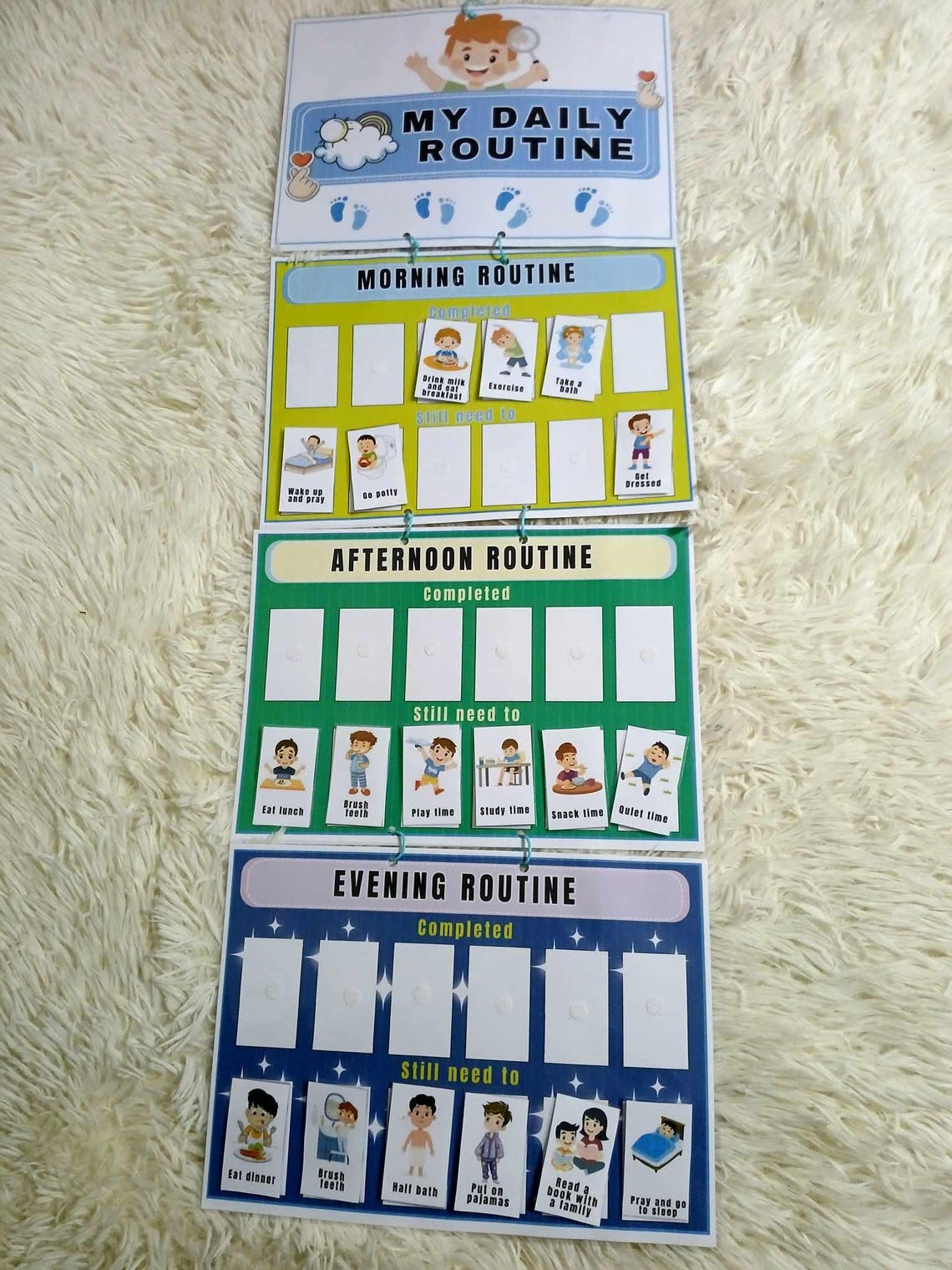 Boy Daily Routine Chart Printable, Morning, Afternoon, Evening Bedtime ...