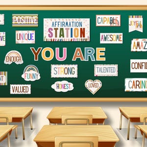 Boho Affirmation Station Boho, Bulletin Board Display, Neutral Affirmation Mirror, Boho Affirmations Classroom, Bulletin Board Display