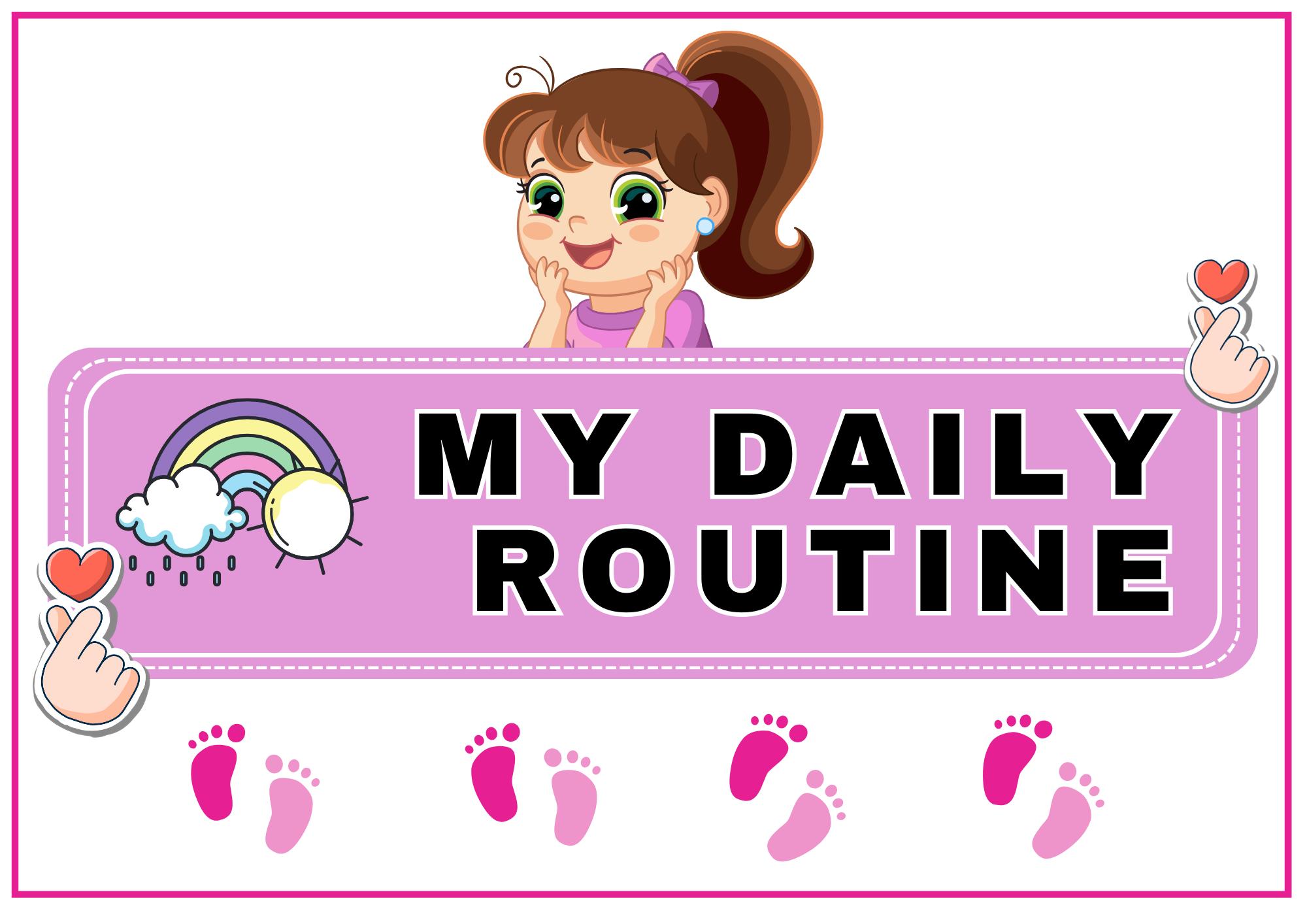 Girl Daily Routine Chart Printable, Morning, Afternoon, Evening Bedtime ...